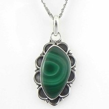 925 Sterling Silver Malachite Handmade Necklace 18&quot; Chain Festive Gift PS-2001 - £28.99 GBP
