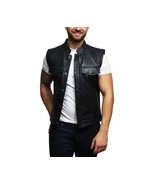 Leather Jacket Vest Biker Motorcycle Vintage Men Coat Mens Retro Moto Bl... - $2,420.01 MXN