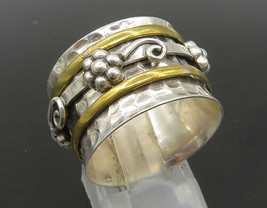 925 Sterling Silver - Vintage 2 Tone Hammered Floral Band Ring Sz 10 - RG23761 - £35.23 GBP