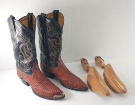 Vintage Tony Lama 8545 Teju Lizard Skin Cowboy Boots + Trees MENS SIZE 8.5D Read - £119.62 GBP