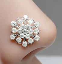 Big Flower Indian 925 Sterling Silver White CZ Twisted L - shaped nose ring 22g - £15.69 GBP