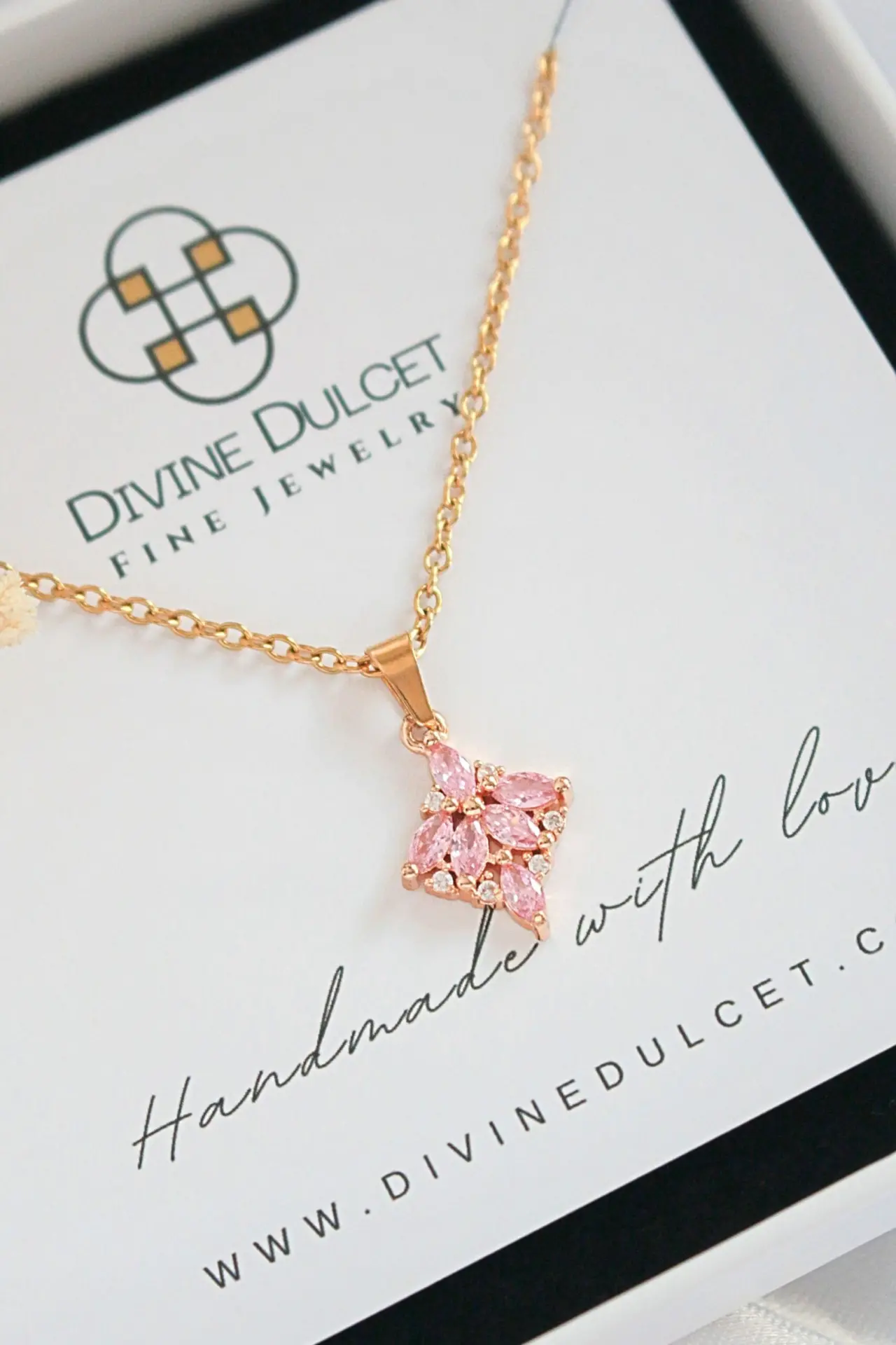 Exquisite Pink Sensation 24K Gold Plated Pink CZ Dainty Pendant Necklace - $51.21