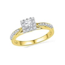 10k Yellow Gold Womens Round Diamond Square Halo Bridal Wedding Engagement Ring  - £405.74 GBP