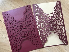 Burgundy Red 50pcs Laser Cut Invitations Cards for Wedding Engagements B... - £43.02 GBP