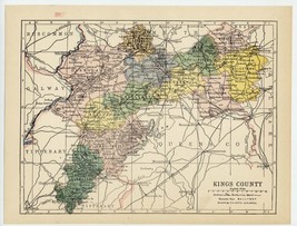 1902 Antique Map Of The Kings / Offaly County / Ireland - £22.34 GBP