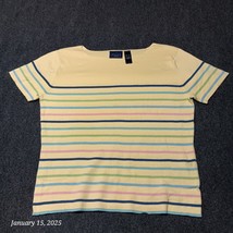 VTG CRaZY Horse Lize Claiborne Knit Shirt Women XL Yellow Striped Boat Neck - $13.97