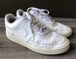 Nike Court Vision Low Women&#39;s 7.5 Triple White Leather Athletic Sneaker Shoes VG - £18.59 GBP
