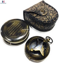 Brass Engraved Compass Directional Pocket Working Compass with Stamped Leather C - £16.03 GBP