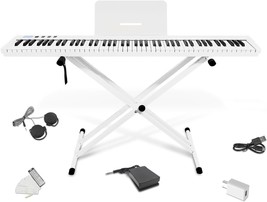 Nikomaku Piano Keyboard 88 Keys Semi-Weighted Compact Portable Digital, S White - £183.72 GBP