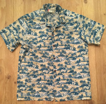 HILO HATTIE Mens Hawaiian Shirt 2XL Vintage Blue Beige Palm Trees Sailbo... - $34.30