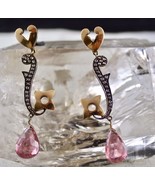 Natural Pink Tourmaline Pear Diamond 18K Gold 925 Silver Victorian Fine ... - £459.42 GBP
