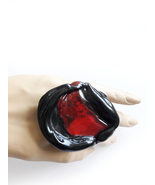 Bold Black Ring, Black Statement Ring, Unusual Big Red Ring, Huge Black ... - £28.24 GBP