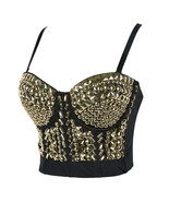 Burning Man Rave Festival Gold Rhinestones Black Bustier Corset Party To... - €41,21 EUR