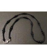 Beaded necklace, black beads, silver lobster clasp, 25.5 inches long - £19.69 GBP