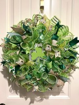 Handmade St. Patrick’s Day Shamrock Ribbon Wreath 22 in Ruffles W3 - $55.00