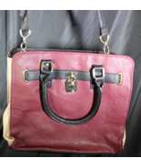 Womens Handbag Shoulder Bag Purse Faux Leather Satchel Burgundy Black Tr... - $39.07 CAD