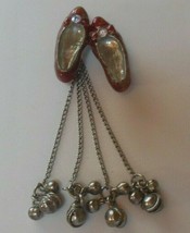 Designer Signed CCI Sparkly Red Shoes Pendant W/ Dangling Little Metal Balls - £14.85 GBP