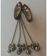 Designer Signed CCI Sparkly Red Shoes Pendant W/ Dangling Little Metal B... - $26.08 CAD
