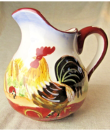 Provincial Rooster Hand Painted Rooster Scene Pottery Jug - $1,096.24 MXN