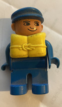 Lego Duplo Figure Man Blue w/ blue cap &amp; yellow life vest Vintage - £3.94 GBP