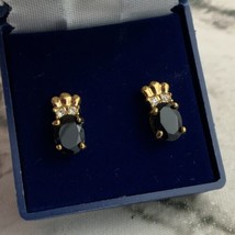 Faceted Black Onyx Princess Earrings Studs Gold Toned - £19.75 GBP