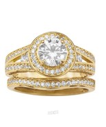 Women&#39;s Round Pave CZ Bridal Set Gold 9 Sterling Silver Yellow Wedding R... - $47.49