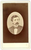 CIRCA 1870&#39;S Hand Tinted CDV Man Handlebar Mustache Puff  Goebel St. Charles, MO - £9.52 GBP