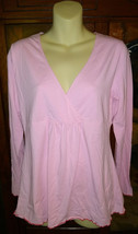 Ann Taylor LOFT Pink Faux Wrap V-Neck Long Sleeve Sleepwear Cotton Top Size L - £6.28 GBP