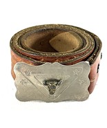 Vintage Chamber Belt Co Silver Plated Belt Buckle And Genuine Leather Be... - €21,31 EUR