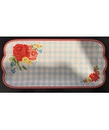 New Pioneer Woman Cottage Blue Gingham Pink SWEET ROSE PLATTER Serving T... - $17.50