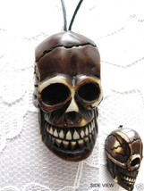 Resin Human Skull Cranium Partial Rear Cut Out Pendant Adj Cord Necklace - $3.99