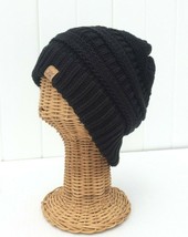 Beanie Hat New Soft Stretch Knit Thick Baggy Cap Unisex Solid Color Black # L - £6.48 GBP