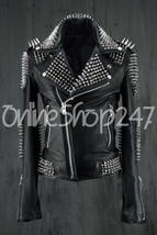 New Mens Black Full Long Spiked Studded Unique Design Punk Biker Leather Jacket - £263.77 GBP