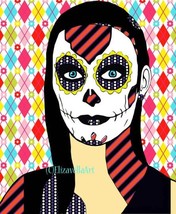 honoring of ancestors Day Of The Dead skull face woman original abstract Mexican - £10.54 GBP