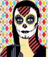 honoring of ancestors Day Of The Dead skull face woman original abstract... - £10.38 GBP