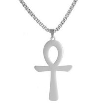 Ankh Necklace Silver Stainless Steel Ancient Egyptian Aunk Amulet Pendan... - $17.99