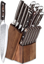 16-PCS Professional Kitchen Knife Set with Block Wooden German Stainless Steel - £73.19 GBP