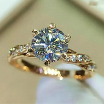 2Ct VVS1/D Natural Moissanite Solitaire Engagement Ring 14K Yellow Gold ... - $186.99