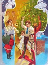 Night Before Christmas Series Postcard Santa Children Toy Horse Embossed Tree - £14.19 GBP