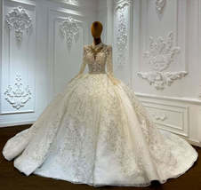 2024 Long Sleeve Open Back Beautiful Mid Neck Sweetheart Princess Bridal Gown - £1,893.56 GBP
