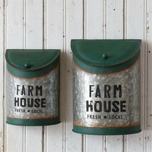 Farm House metal Wall Bins with in distressed green metal - £39.90 GBP