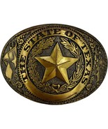 VTG Brass Belt Buckle, THE STATE OF TEXAS, 3 3/4&quot; x 2 3/4&quot;, Made in USA - $26.22