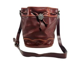 Brighton VTG Brown Cowhide Leather Shoulder Bucket Handbag Tote Purse Bag - £24.55 GBP