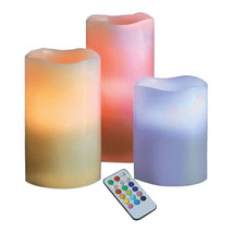 Battery Operated LED Color Changing Flameless Candles with Remote - Set of 3 - £11.98 GBP