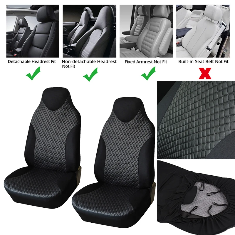 Autoyouth 2PCS Front Seat Covers Black Sports Seat Covers Pvc Fabric Car Seat - £13.73 GBP+