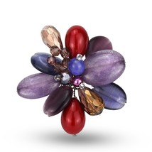Charming Purple Crystal Cluster Stone Adjustable Ring - £9.80 GBP