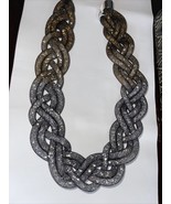 Christian Siriano Braided Rope Black Pewter Statement Necklace NEW - $66.62 CAD