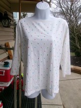 TALBOTS IVORY PASTEL DOT TOP L - $11.99