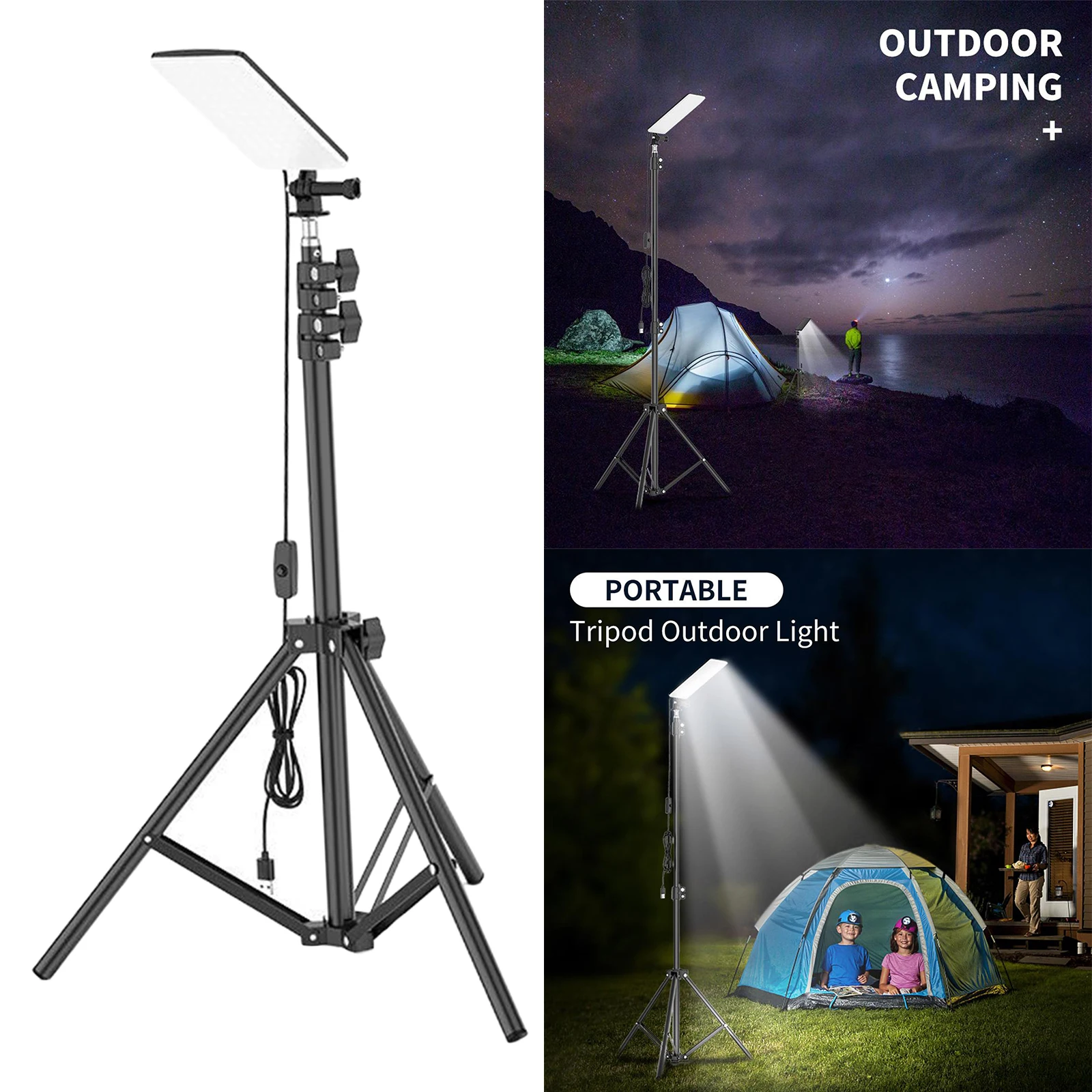 Adjustable LED Flood Light Tripod Stand Camping Lantern Home Outdoor Tent Lamp - £51.27 GBP