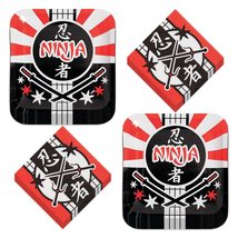HOME &amp; HOOPLA Ninja Warrior Party Square Paper Dinner Plates and Lunch N... - £14.30 GBP+